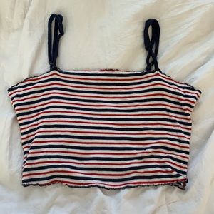 Garage red, white & blue striped cotton crop top